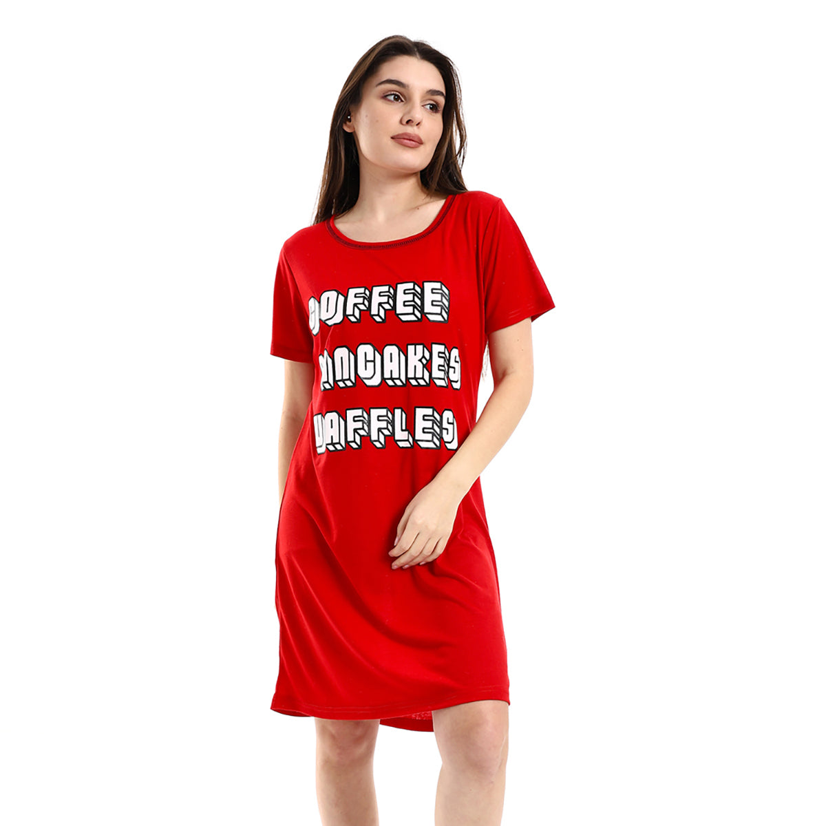 Red circle -  - Slip On Printed Cotton Women Sleepshirt - Red