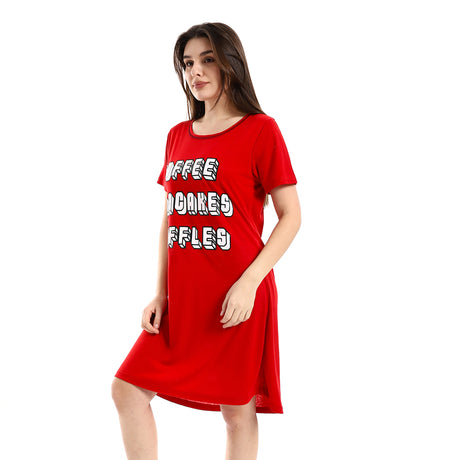 Red circle -  - Slip On Printed Cotton Women Sleepshirt - Red