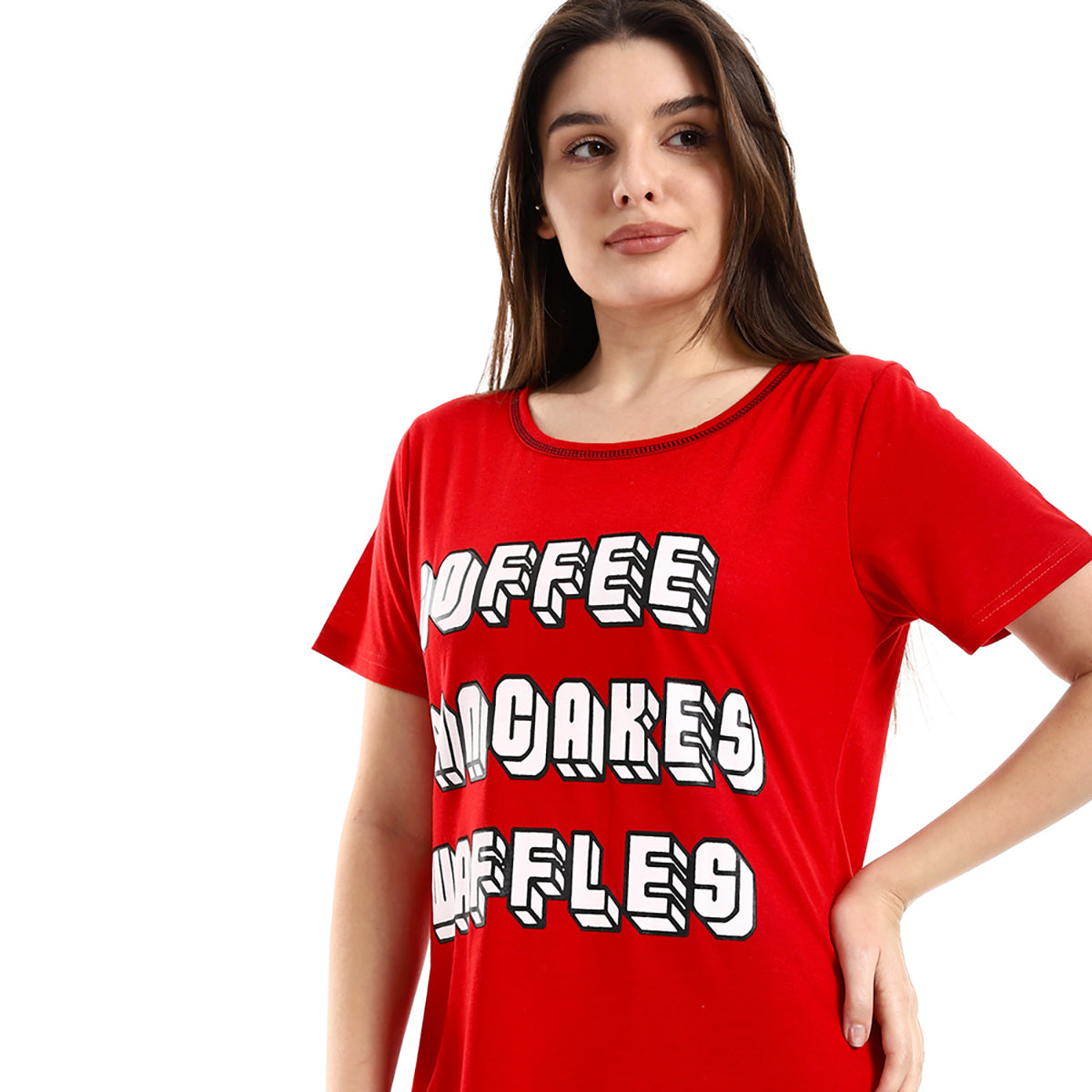 Red circle -  - Slip On Printed Cotton Women Sleepshirt - Red