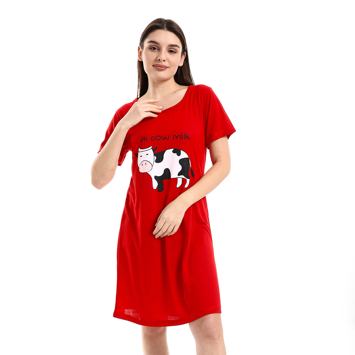 Red circle -  - Chest Cow Printed Red Comfy Sleepshirt