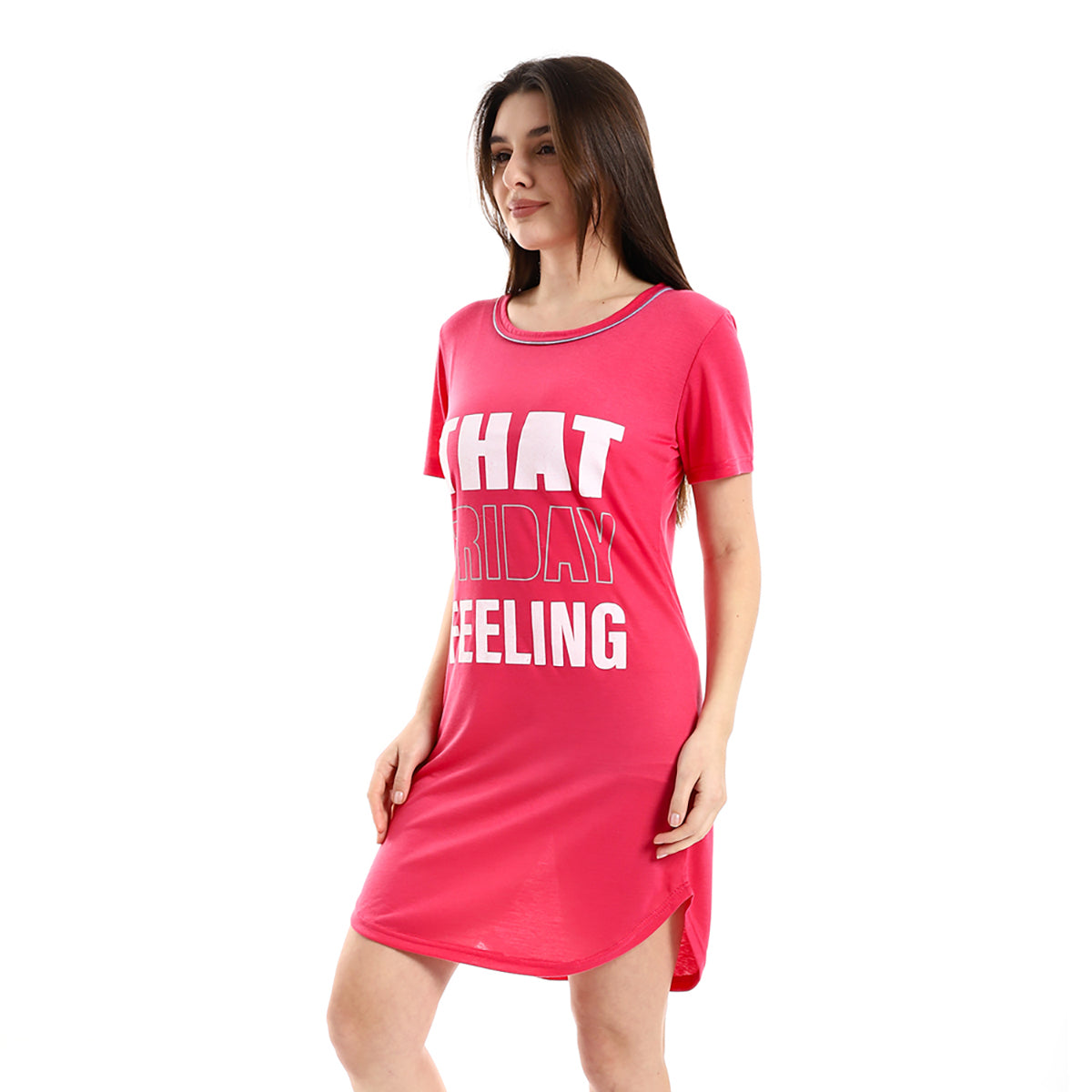 Red circle -  - That Friday Feeling Slip On Pink & White Sleepshirt