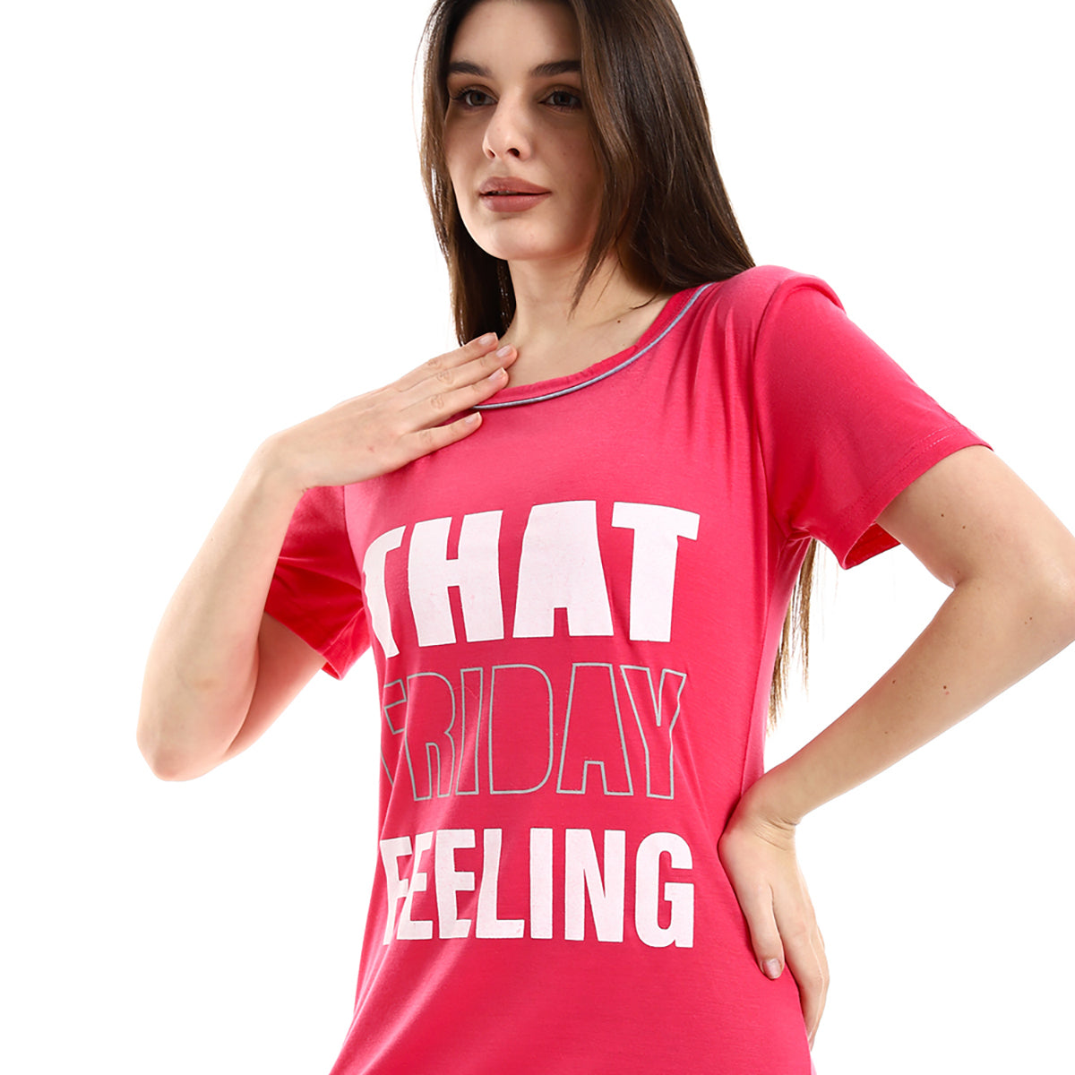 Red circle -  - That Friday Feeling Slip On Pink & White Sleepshirt