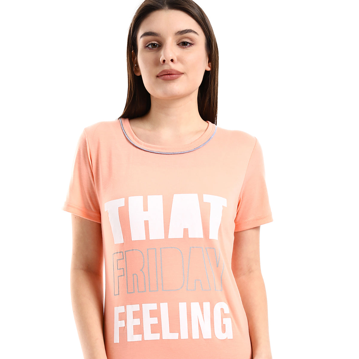 Red circle -  - That Friday Feeling Slip On Pink & White Sleepshirt