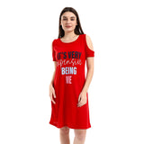 Red circle -  - Cold Shoulders Slip On Printed Sleepshirt - Fuchsia