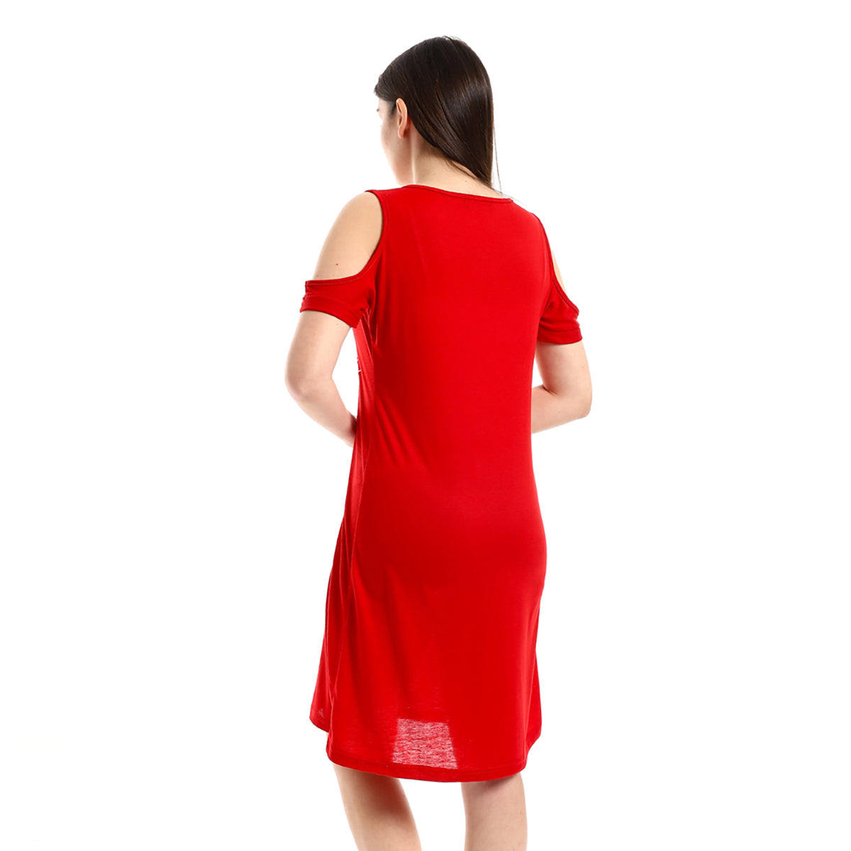 Red circle -  - Cold Shoulders Slip On Printed Sleepshirt - Fuchsia