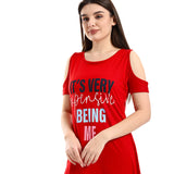 Red circle -  - Cold Shoulders Slip On Printed Sleepshirt - Fuchsia