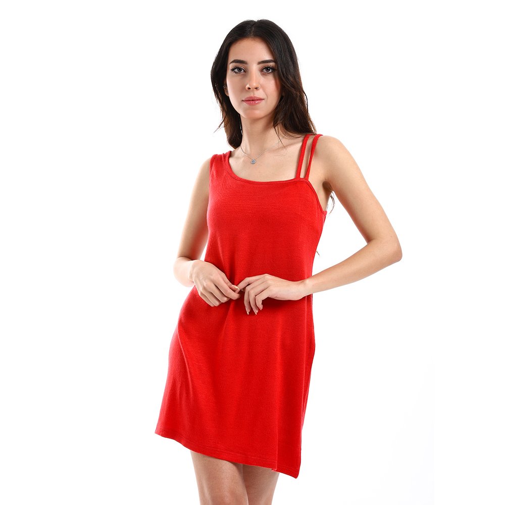 Red circle -  - Solid 2 Types Of Sleeves Short Sleepshirt