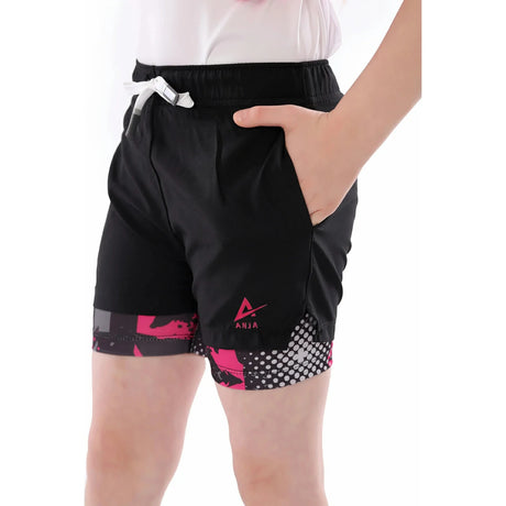 Anja - Double layer Black Sports Short 0121-For Girls