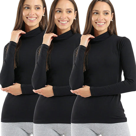 Carina - High Neck Long Sleeve Cotton Top - Pack of 3