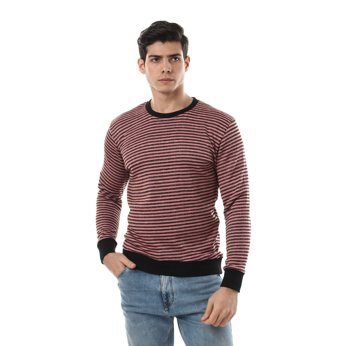Red circle - Thin Stripes Round Sweatshirt