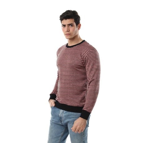 Red circle - Thin Stripes Round Sweatshirt