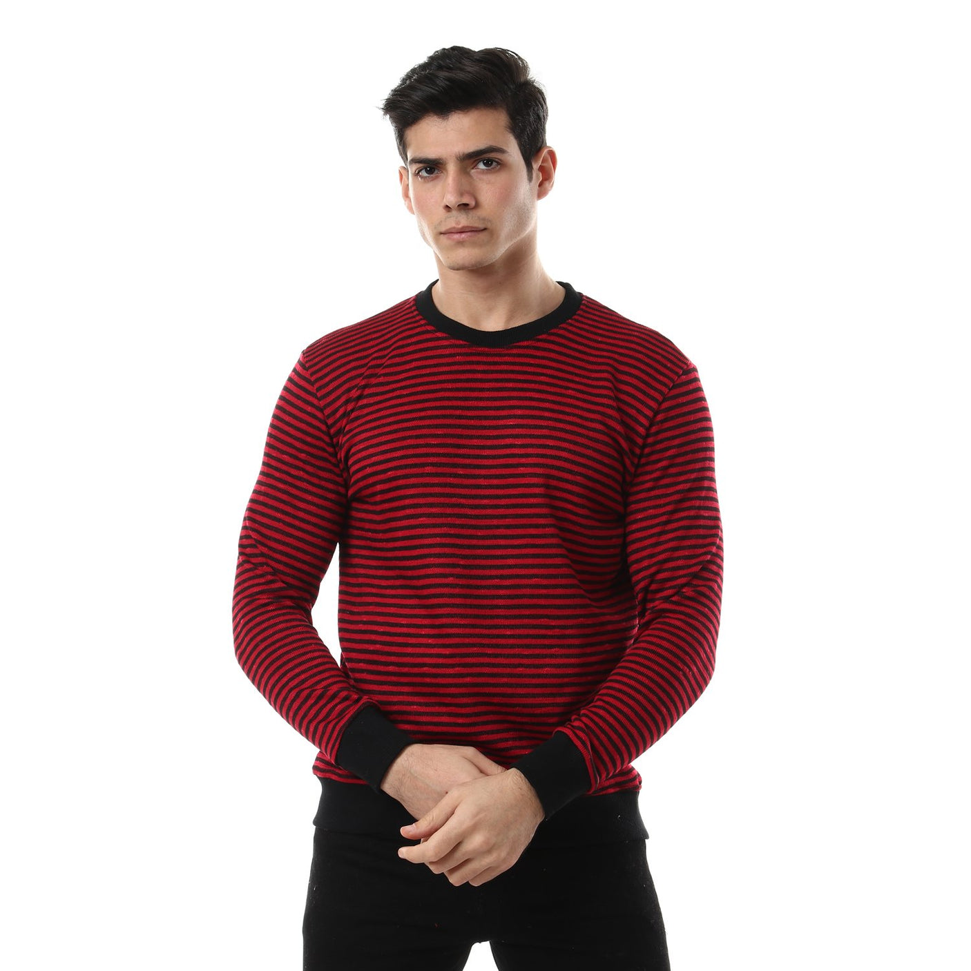 Red circle - Thin Stripes Round Sweatshirt