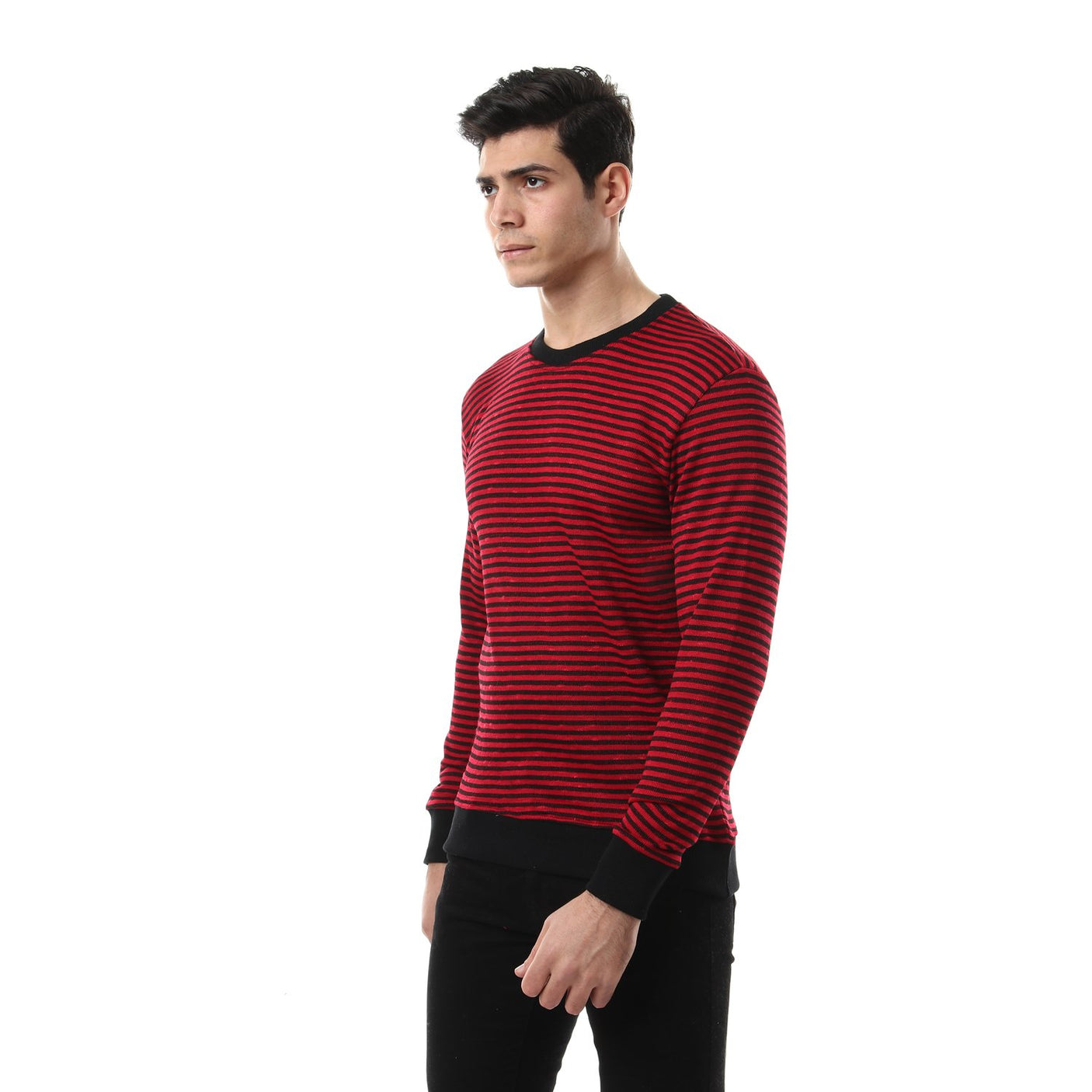 Red circle - Thin Stripes Round Sweatshirt