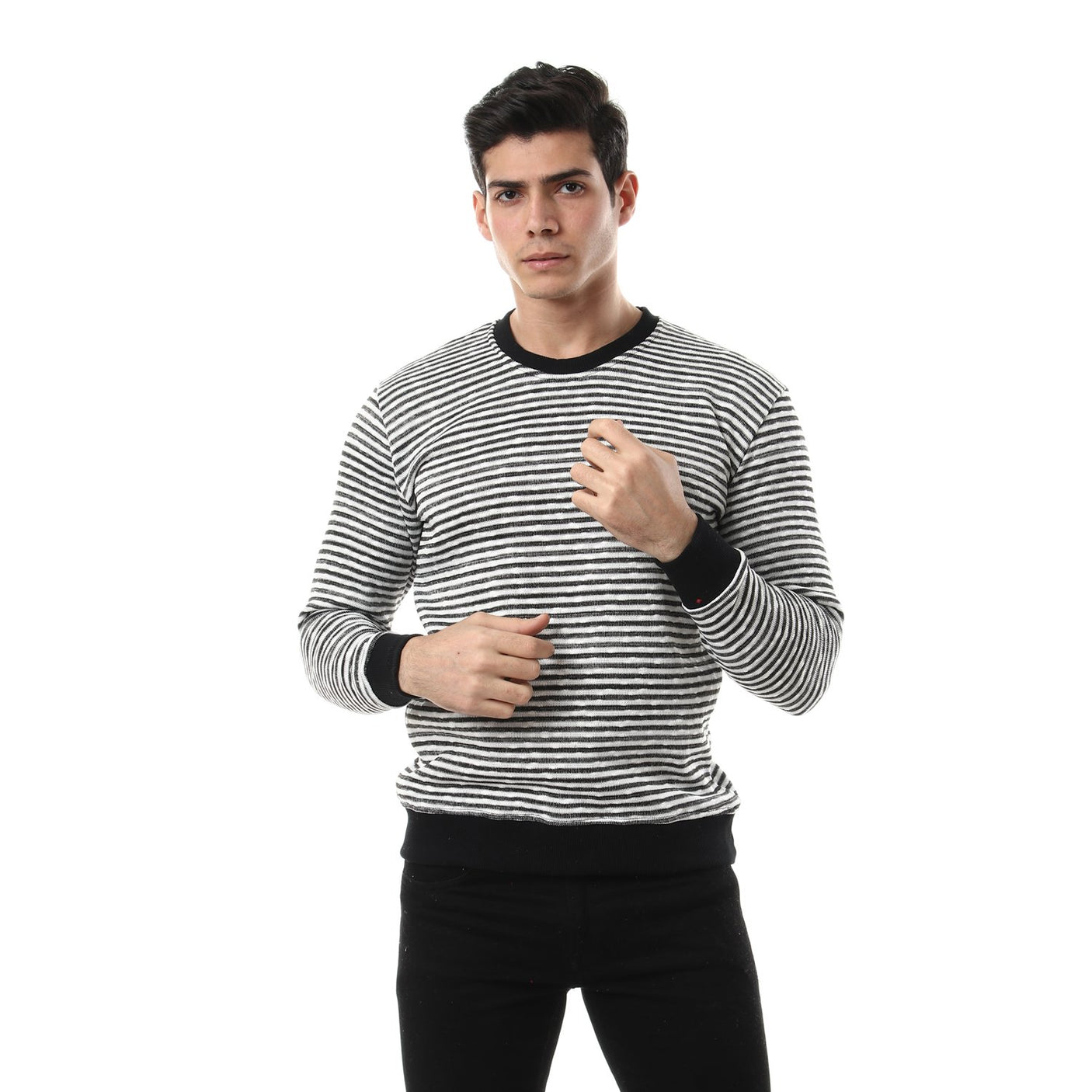 Red circle - Thin Stripes Round Sweatshirt