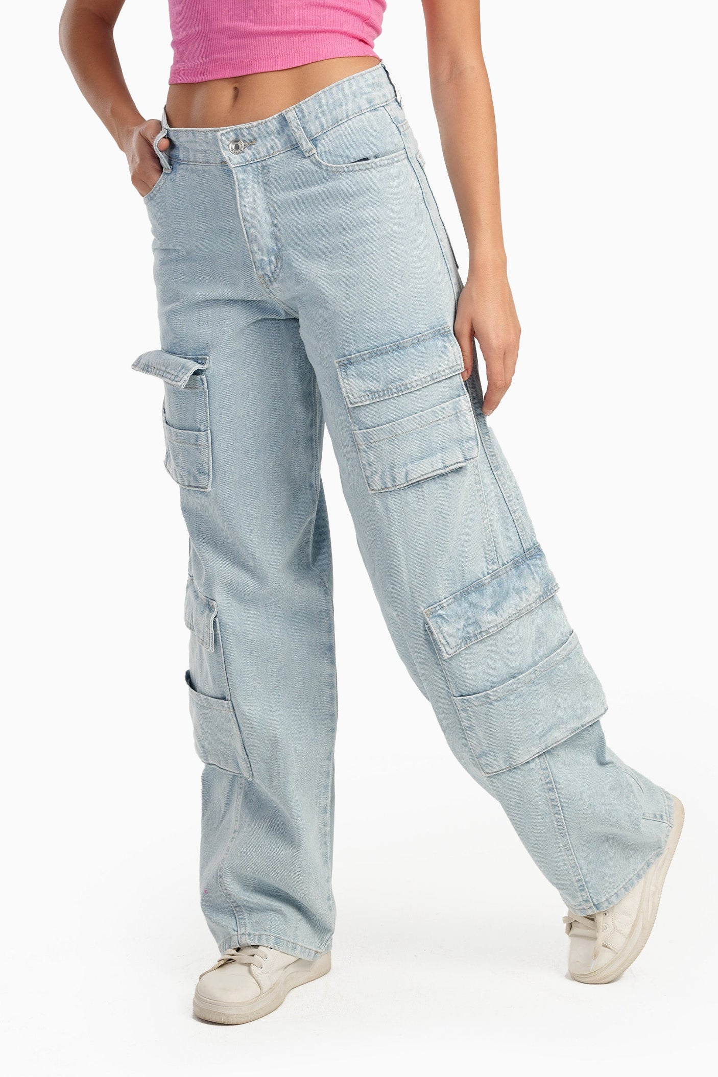 Carina - Light Blue Cargo Jeans