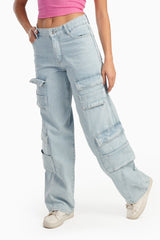 Carina - Light Blue Cargo Jeans