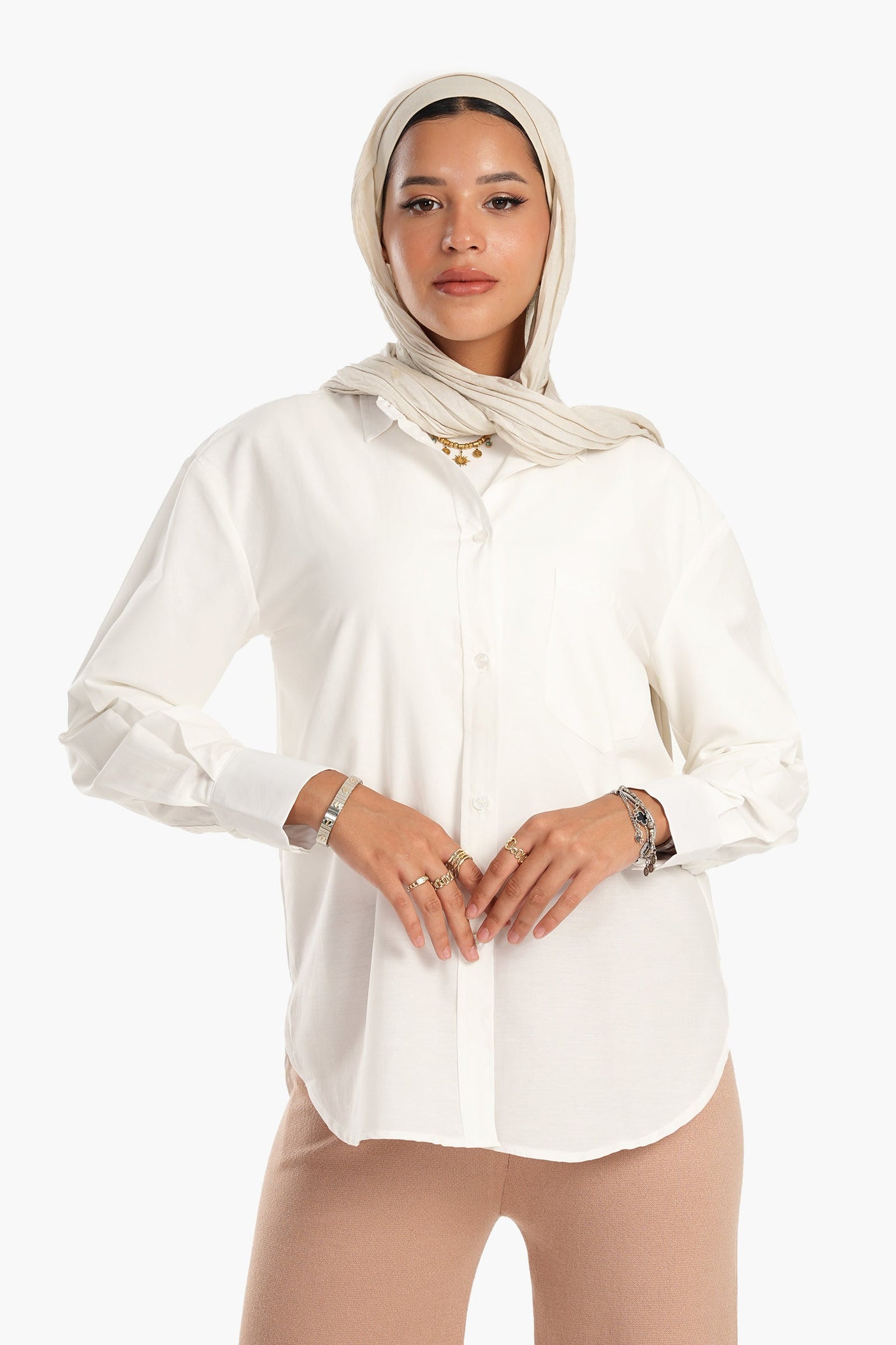 Carina - Cotton Blend Collared Shirt