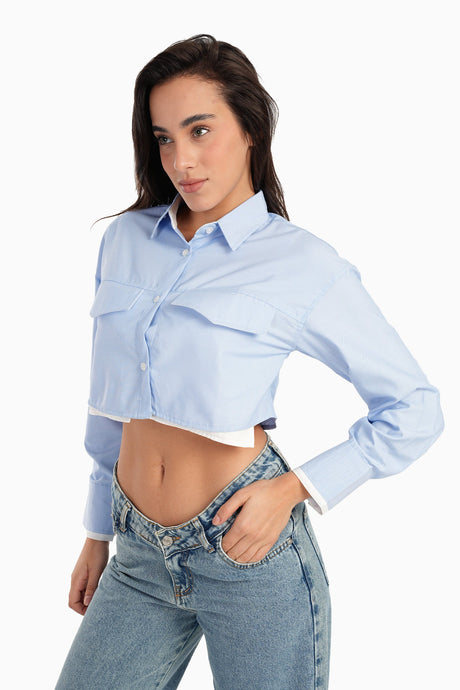 Carina - Light Blue Cropped Shirt