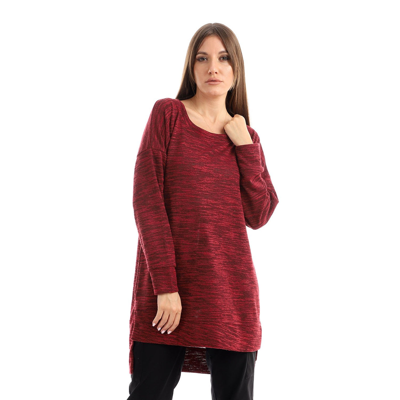 Red circle -  High Low Knitted Sweatshirt