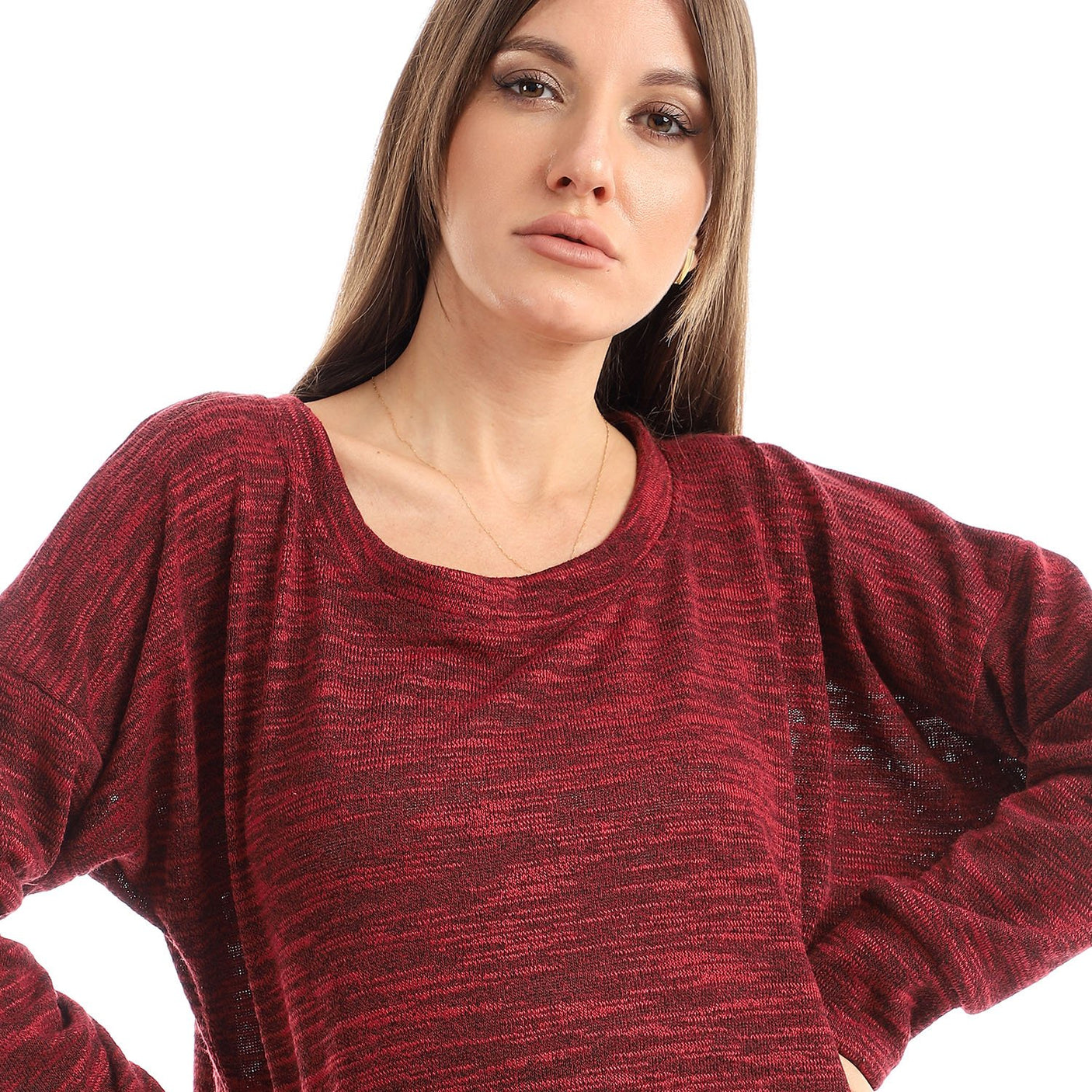 Red circle -  High Low Knitted Sweatshirt