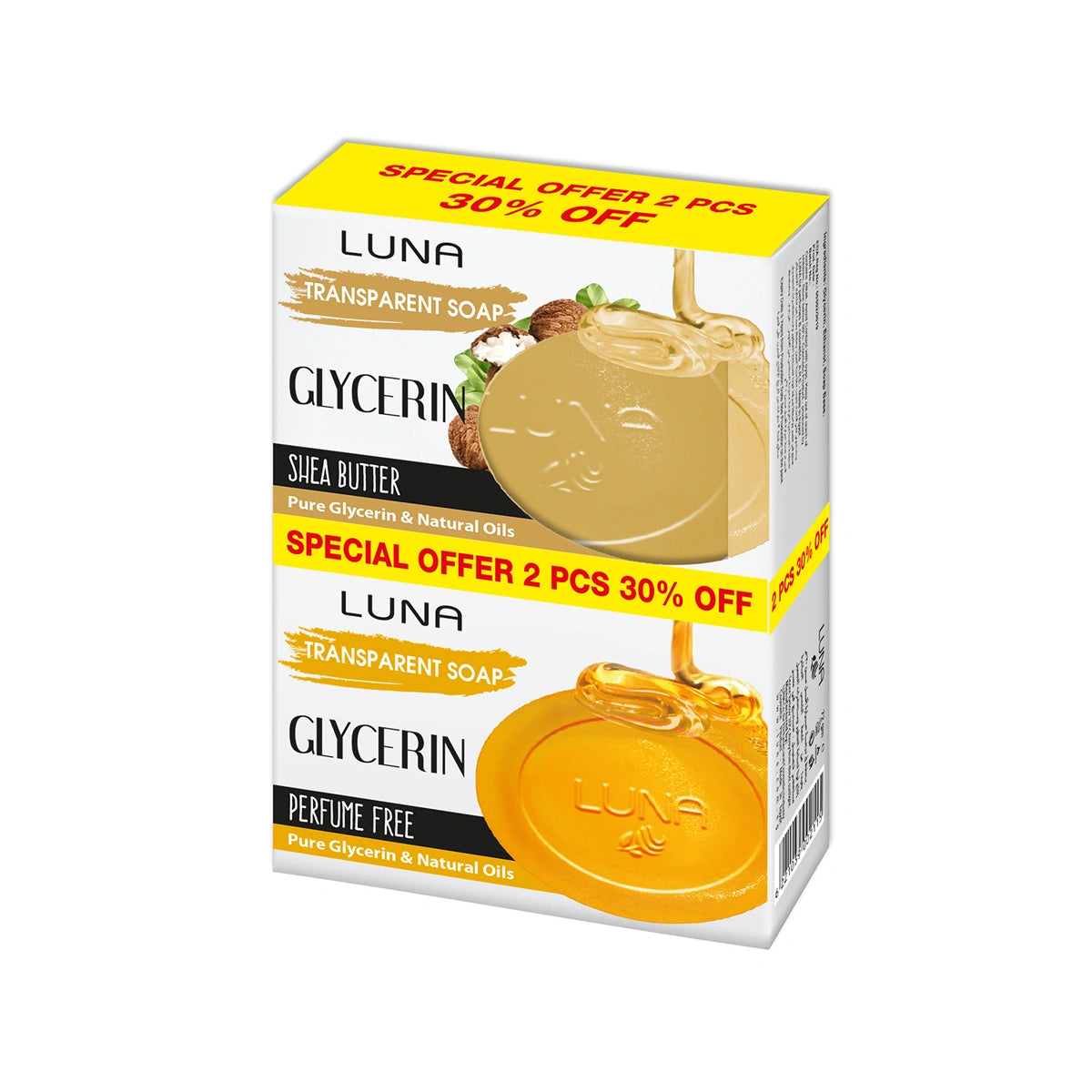 Luna -  Glycerine Soap Pack of TWO 72gm Shea + fragrance Free