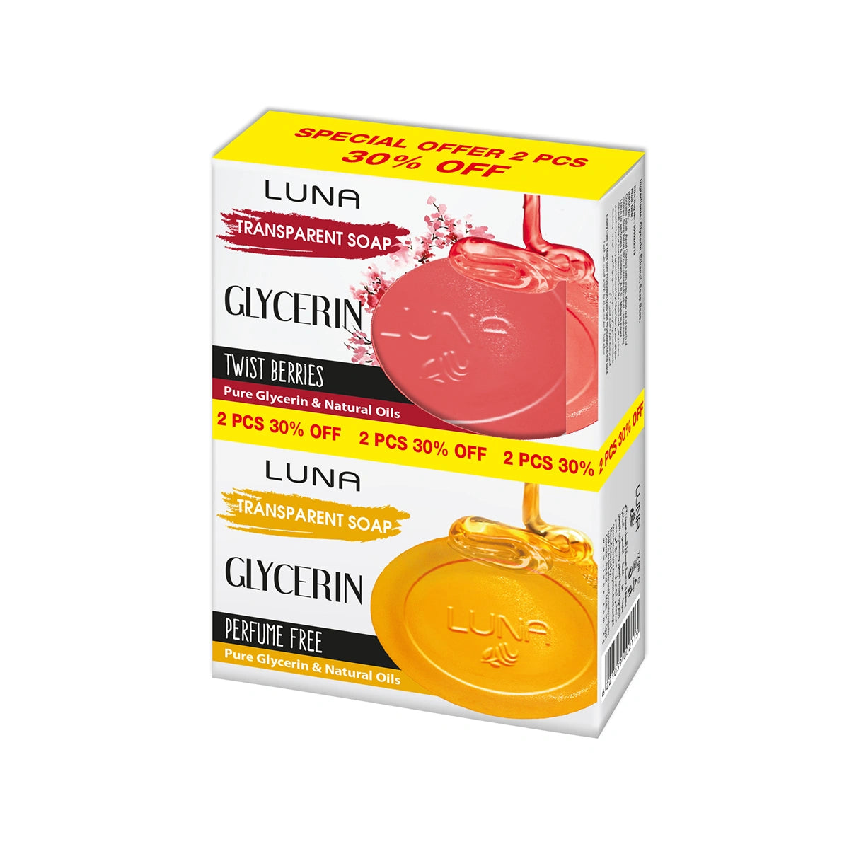 Luna -  Glycerine Soap Pack of TWO 72gm Twist + fragrance Free