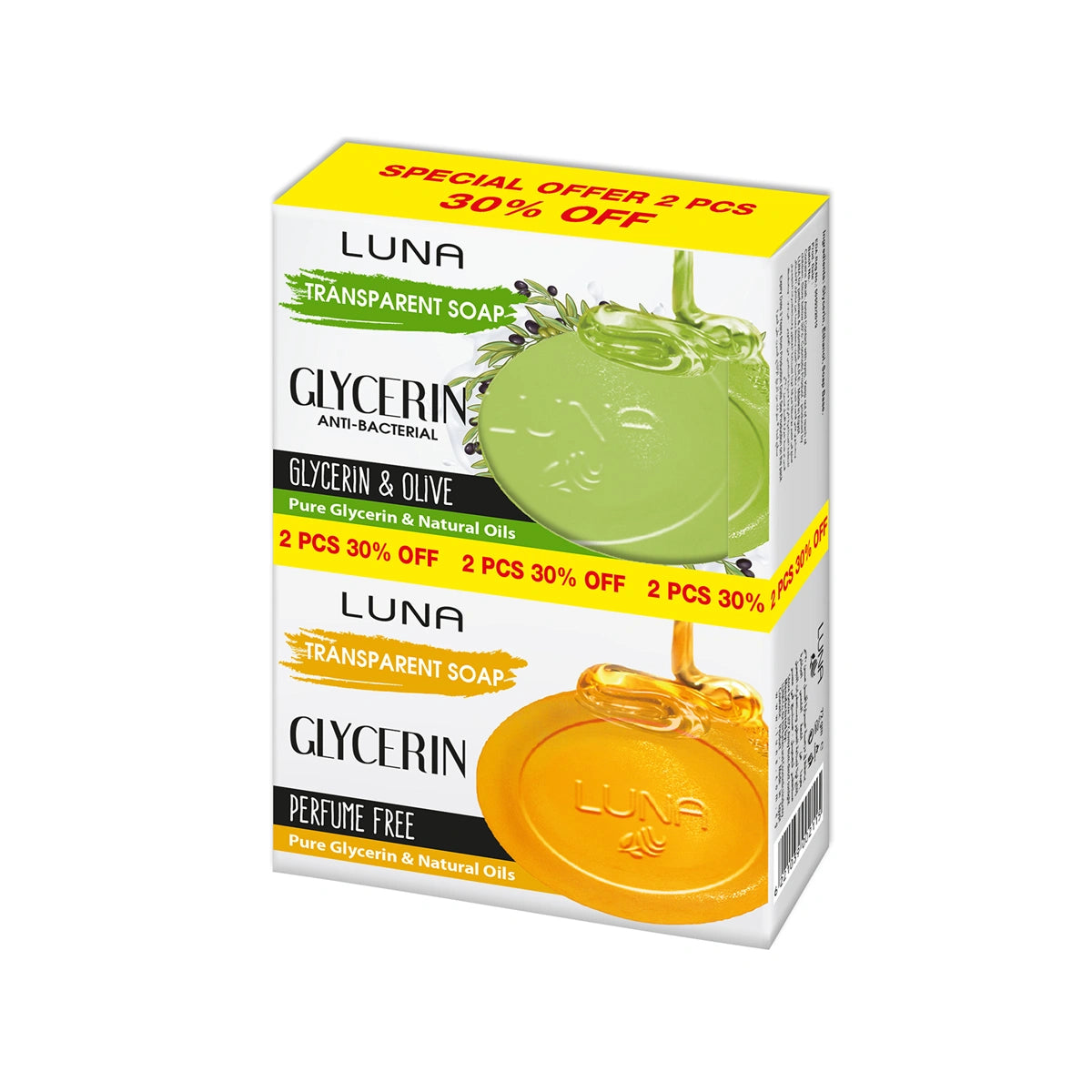 Luna -  Glycerine Soap Pack of TWO 72gm Olive + fragrance Free