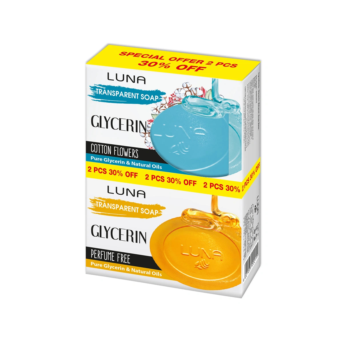 Luna -  Glycerine Soap Pack of TWO 72gm Cotton Flower + fragrance Free