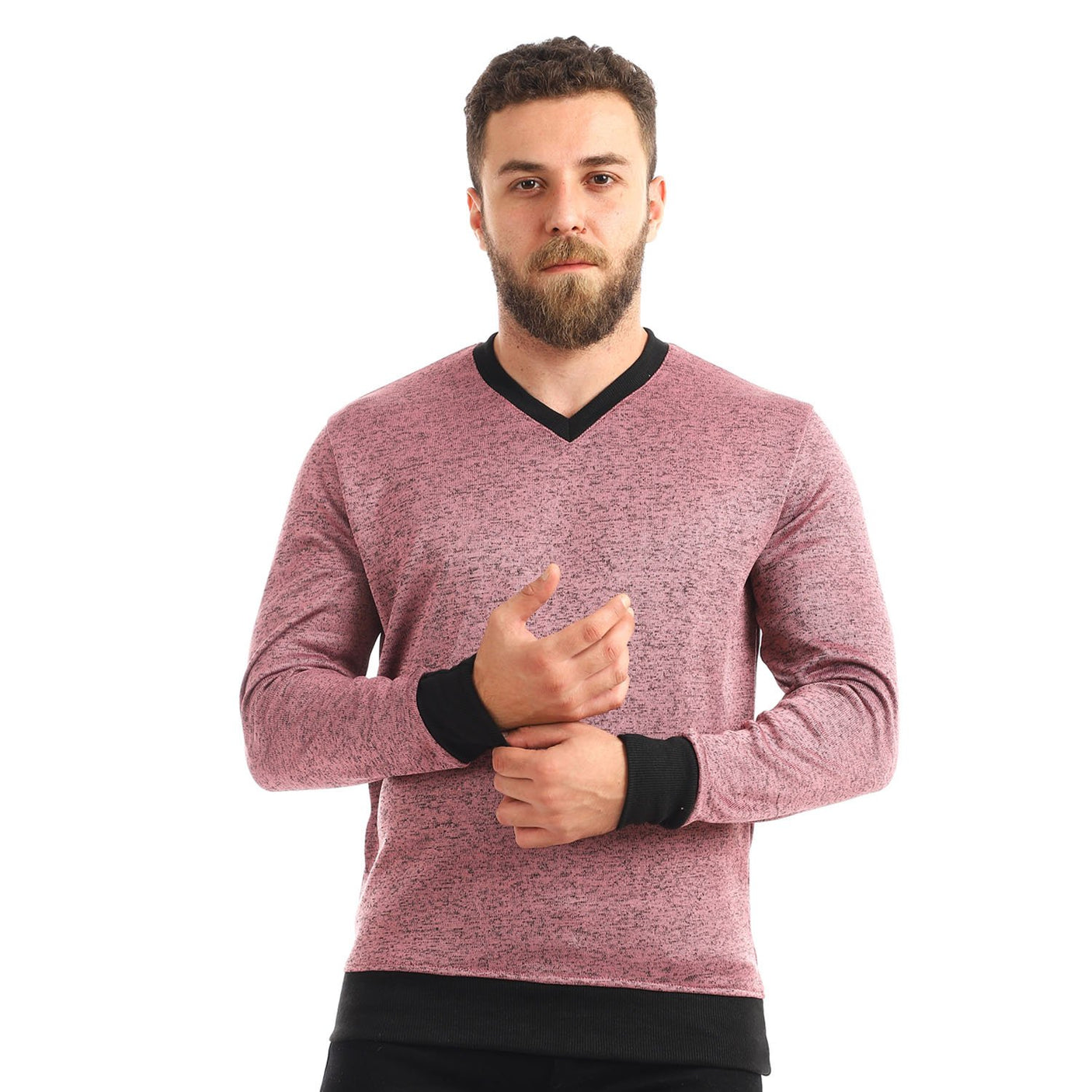 Red circle -  Knitted V-Neck Slip On Sweatshirt