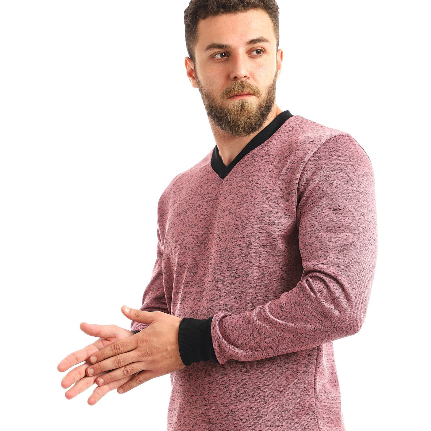 Red circle -  Knitted V-Neck Slip On Sweatshirt
