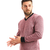 Red circle -  Knitted V-Neck Slip On Sweatshirt