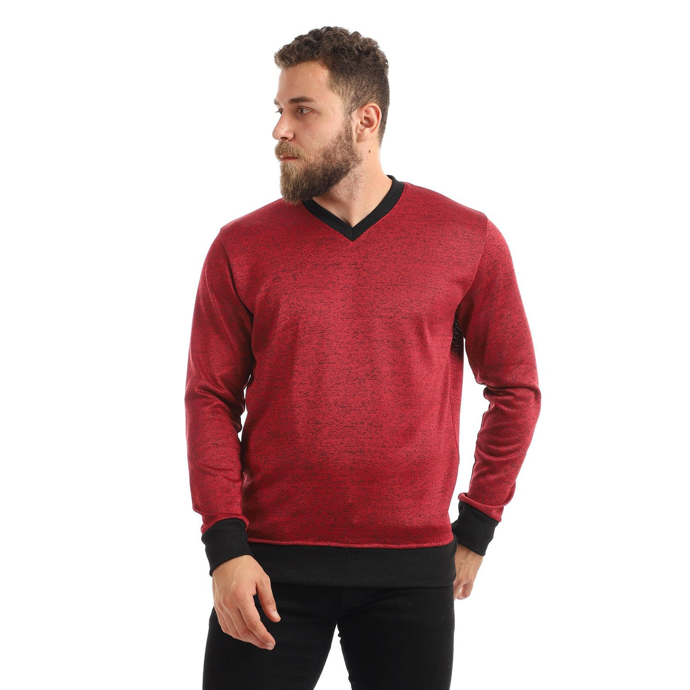Red circle -  Knitted V-Neck Slip On Sweatshirt