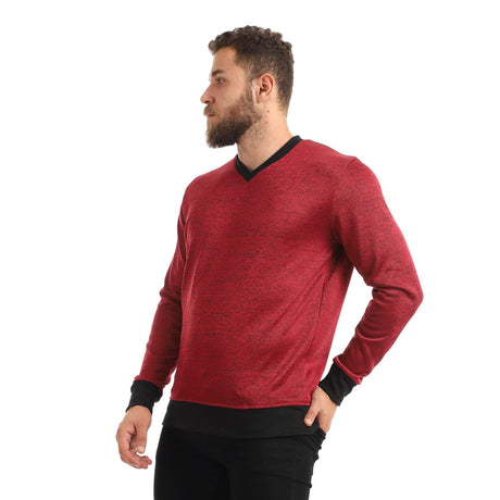 Red circle -  Knitted V-Neck Slip On Sweatshirt