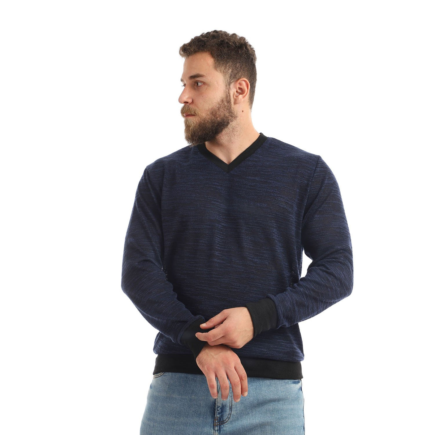 Red circle -  Knitted V-Neck Slip On Sweatshirt