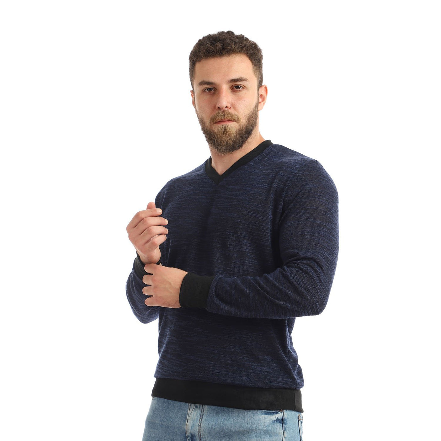 Red circle -  Knitted V-Neck Slip On Sweatshirt
