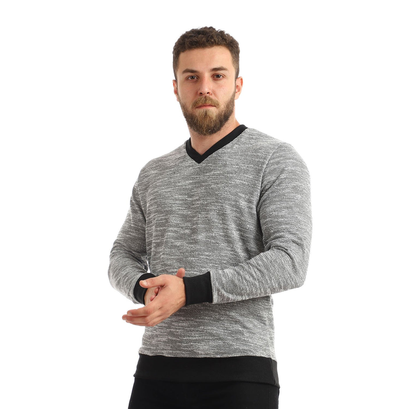 Red circle -  Knitted V-Neck Slip On Sweatshirt