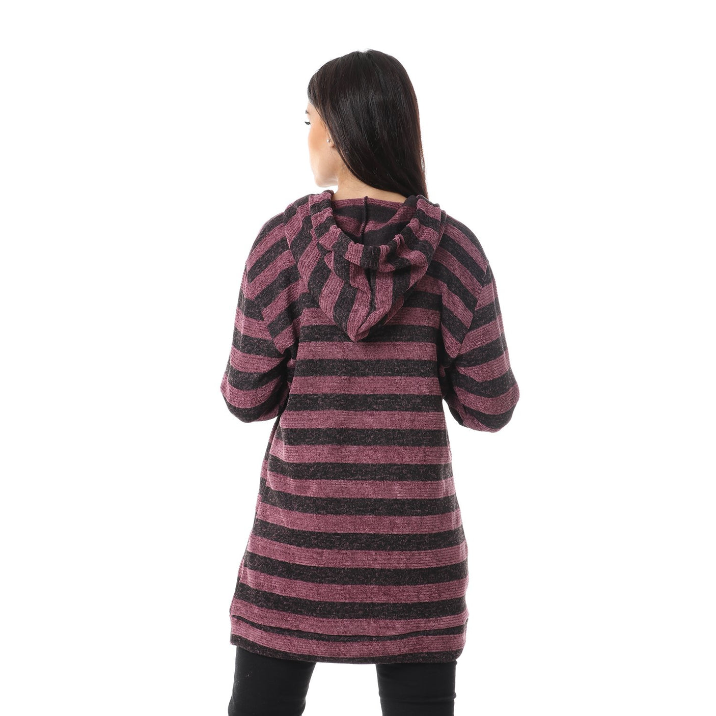 Red circle -  Wild Striped Velvet Long Hoodie