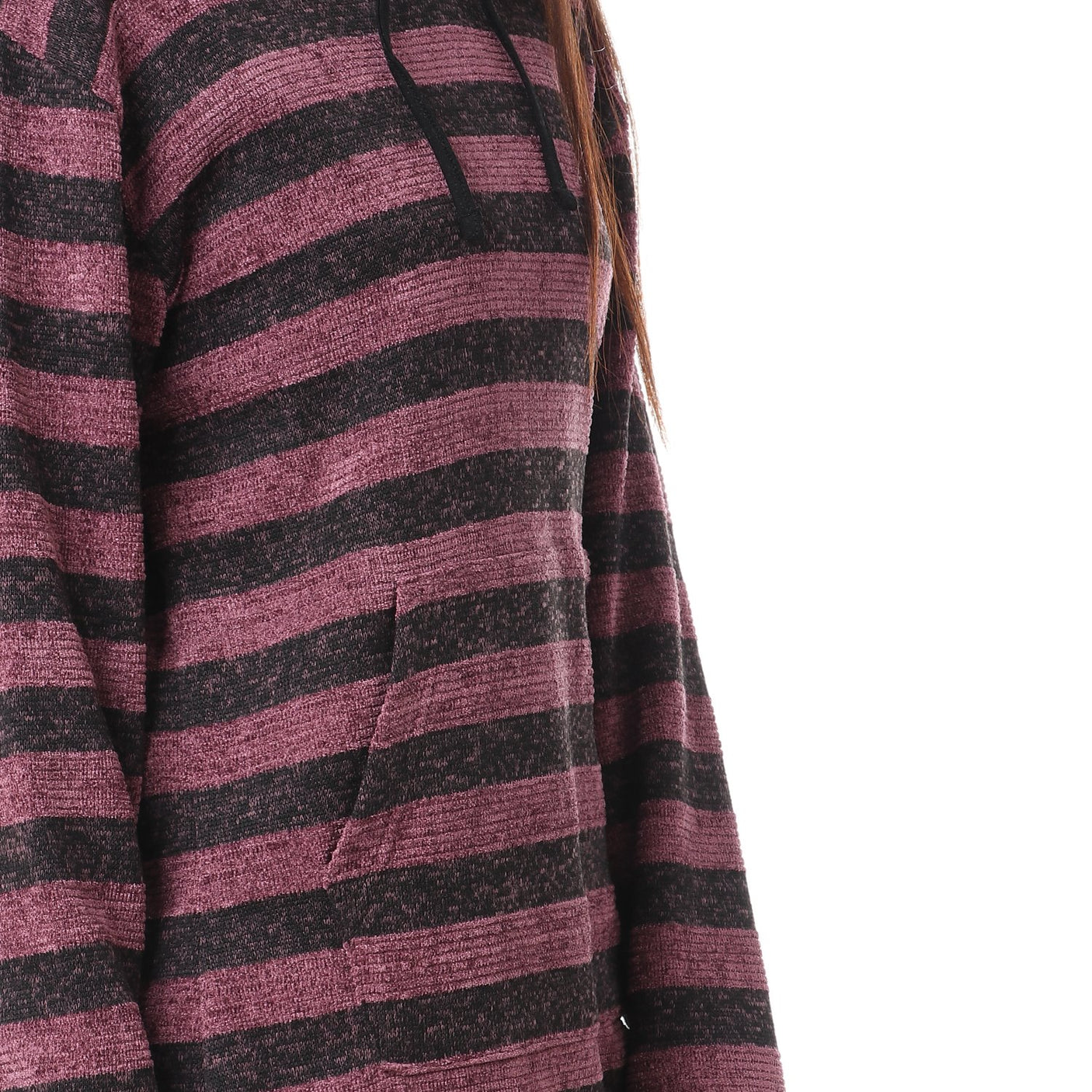 Red circle -  Wild Striped Velvet Long Hoodie