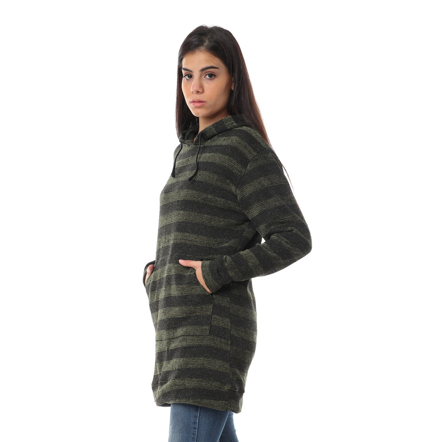Red circle -  Wild Striped Velvet Long Hoodie
