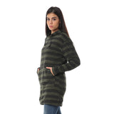 Red circle -  Wild Striped Velvet Long Hoodie