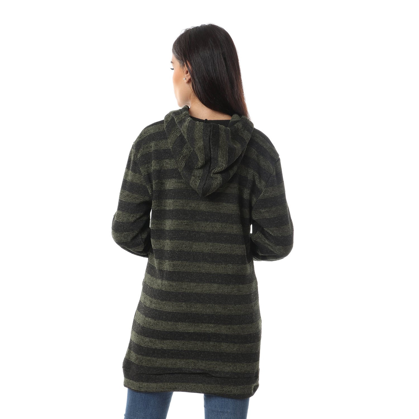 Red circle -  Wild Striped Velvet Long Hoodie