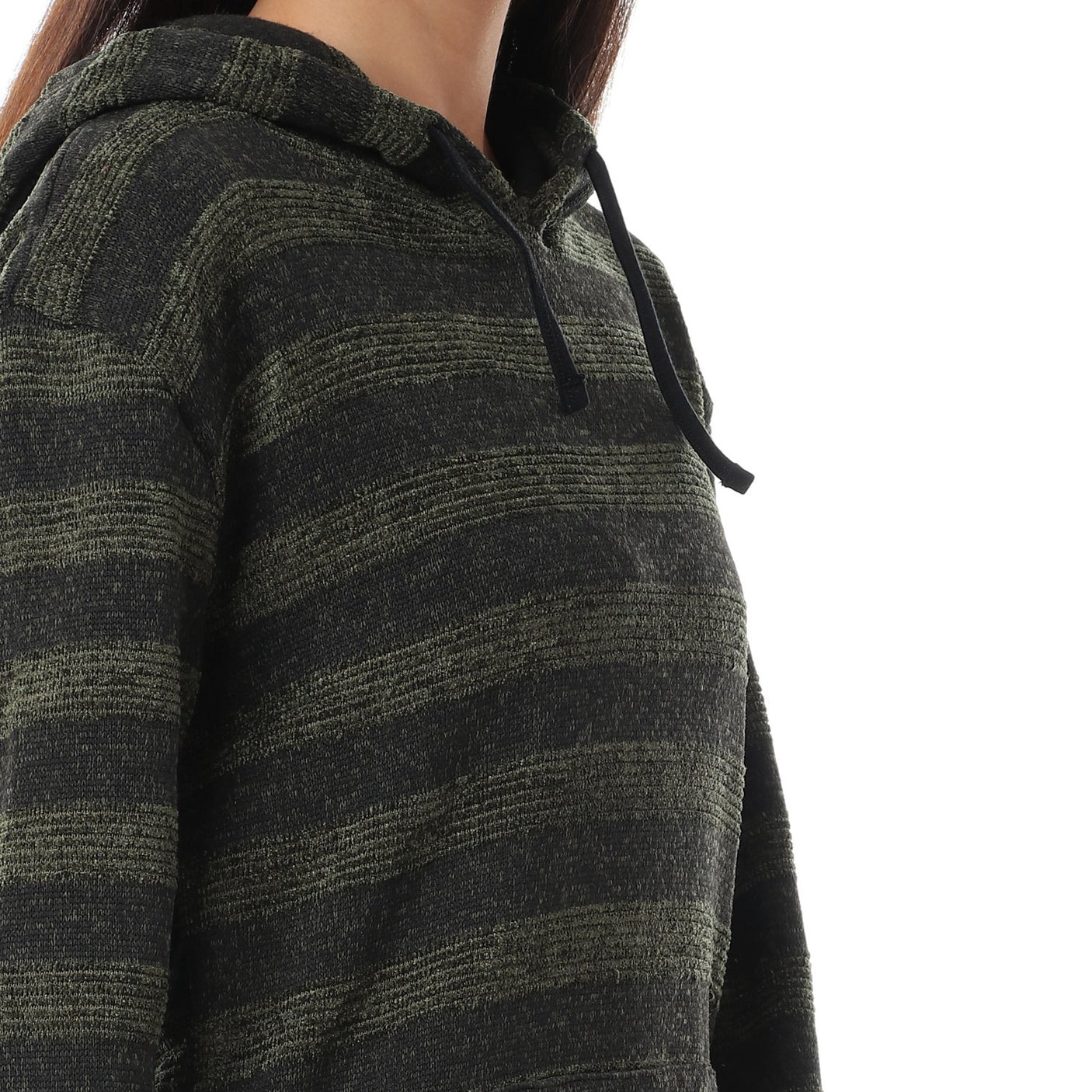 Red circle -  Wild Striped Velvet Long Hoodie
