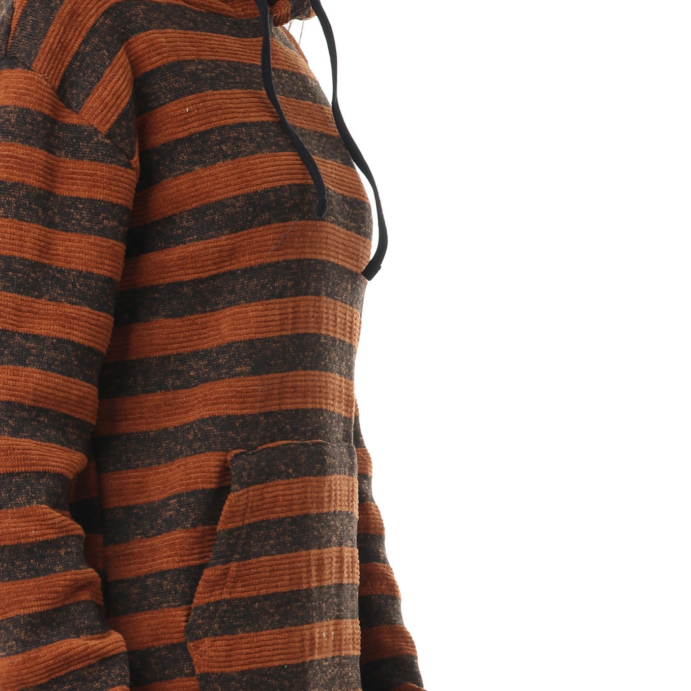 Red circle -  Wild Striped Velvet Long Hoodie