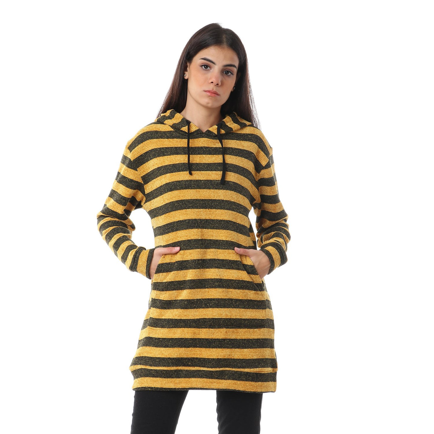 Red circle -  Wild Striped Velvet Long Hoodie
