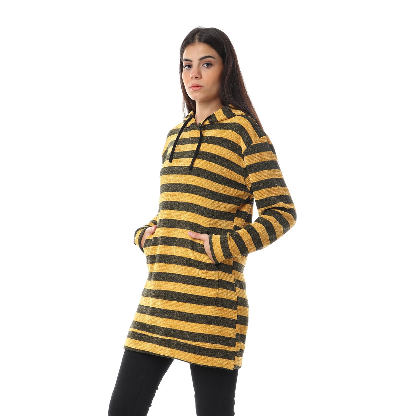 Red circle -  Wild Striped Velvet Long Hoodie