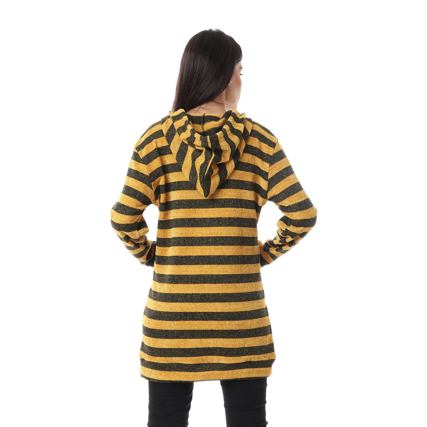 Red circle -  Wild Striped Velvet Long Hoodie