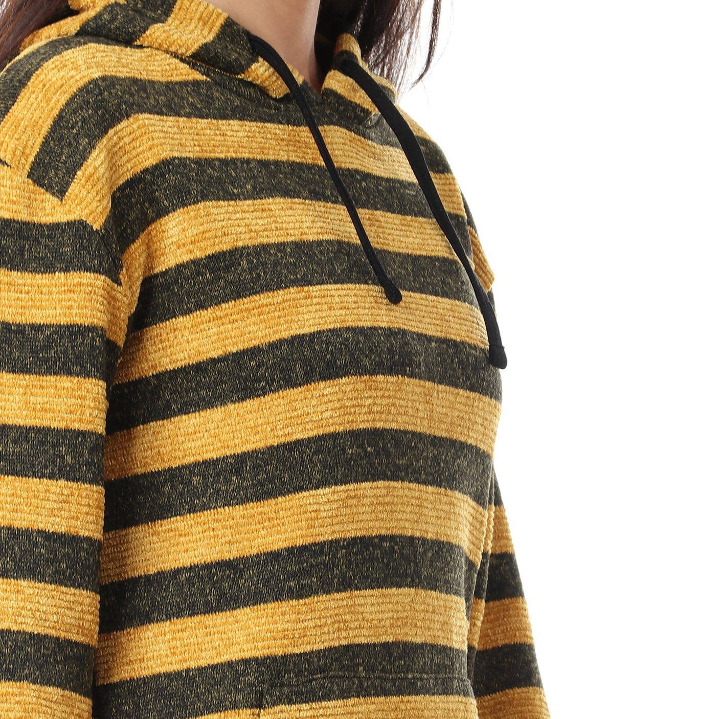 Red circle -  Wild Striped Velvet Long Hoodie