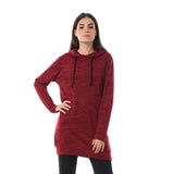 Red circle -  - Slip On Knitted Long Hoodie - Maroon