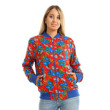 Red circle -  - Long Sleeves Floral Zipper Casual Jacket - Multicolour