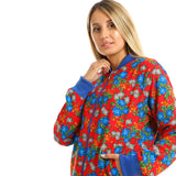 Red circle -  - Long Sleeves Floral Zipper Casual Jacket - Multicolour